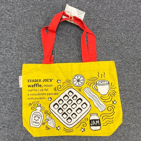 Trader Joe's Reuseable Canvas Fabric Tote Bag Waffle Toast Breakfast New w/ Tags - Picture 1 of 2